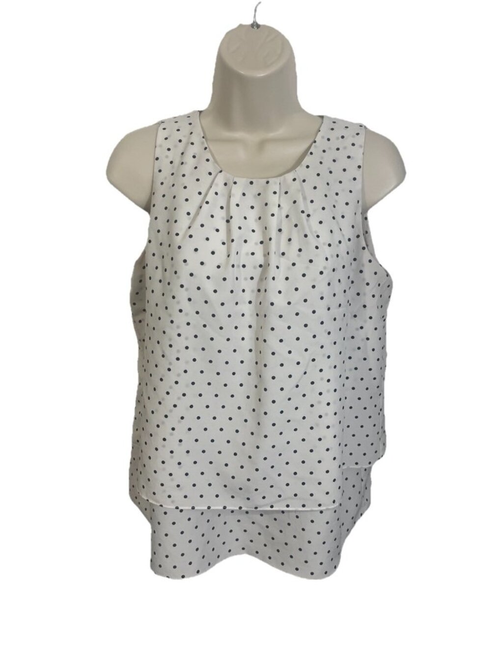 J CREW Women's Size 4 Tiered Polka Dot Blouse with Keyhole Back Black and White
